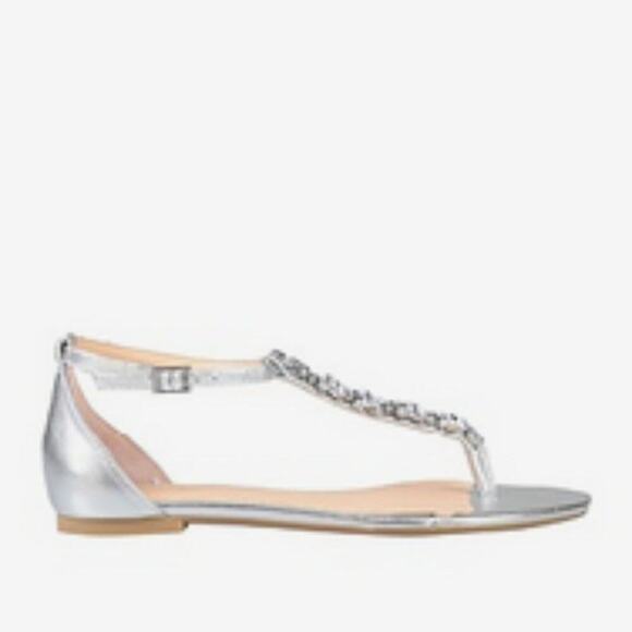 BADGLEY MISCHKA Toe strap sandals silver size 7.5 - Picture 1 of 6